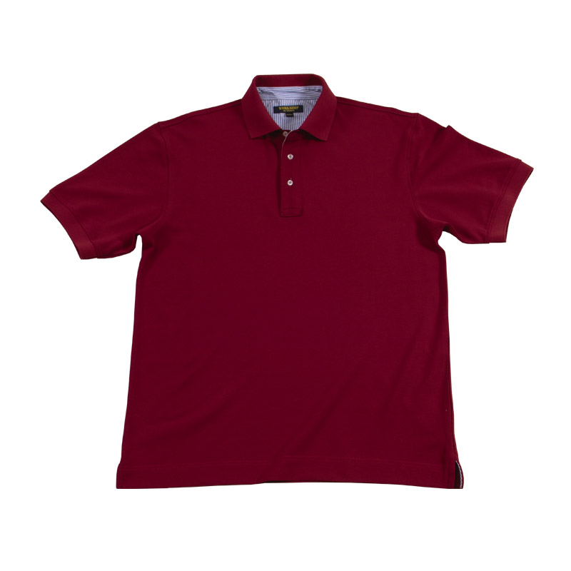 POLO衫-B602男士有领座条纹牛津纺镶拼经典短袖POLO衫 红色