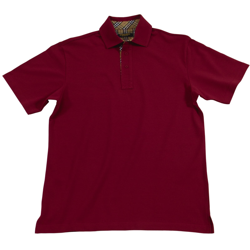 POLO衫-B622男士格子布相拼短袖POLO衫 红色