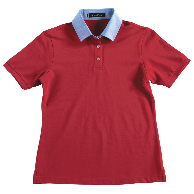 POLO衫-C603女士牛津纺衬衫领短袖POLO衫 红色