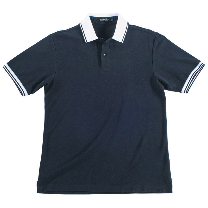 POLO衫-C615男士有领座罗纹领袖夹条短袖POLO衫 藏青色