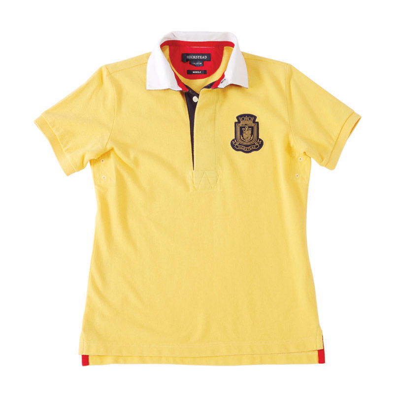 POLO衫-D607女士撞色梭织领时尚短袖POLO衫 黄色