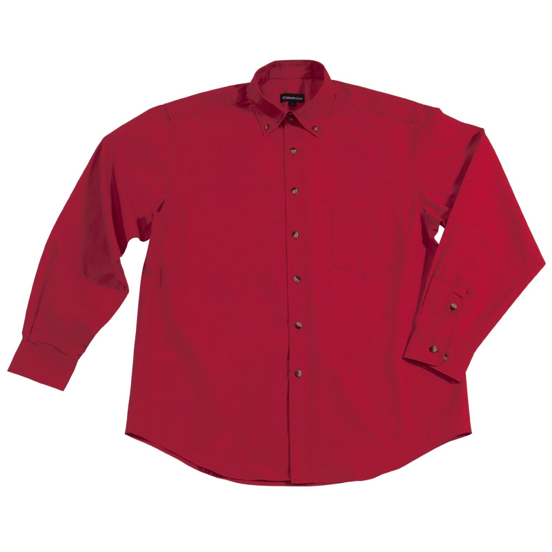 领尖扣 左胸贴袋细帆布长袖衬衫 红色