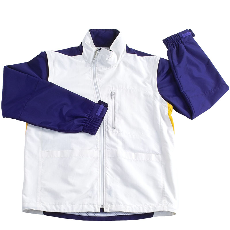 袖子可脱卸拼色防雨单风衣 白色+紫色