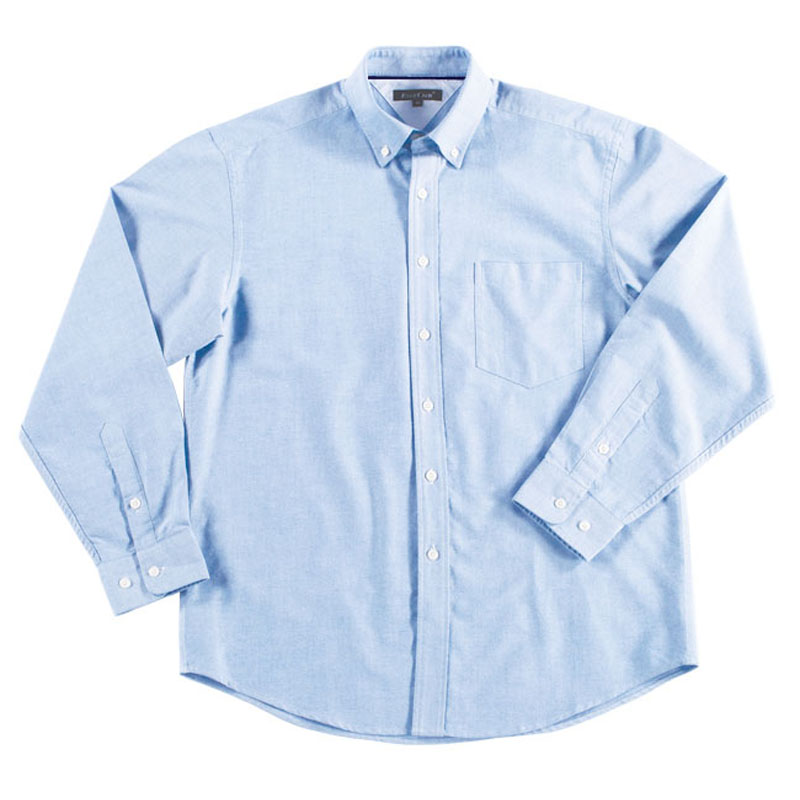 领圈嵌条 龟背镶色 左胸贴袋牛津纺长袖衬衫 天蓝色