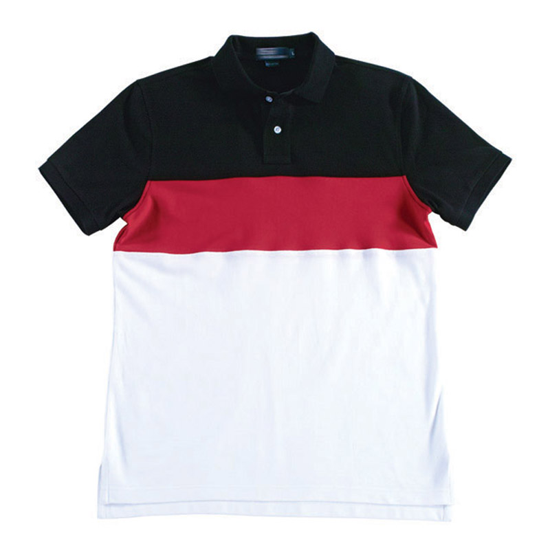 POLO衫-C614男士三色镶拼短袖POLO衫 黑+红+白