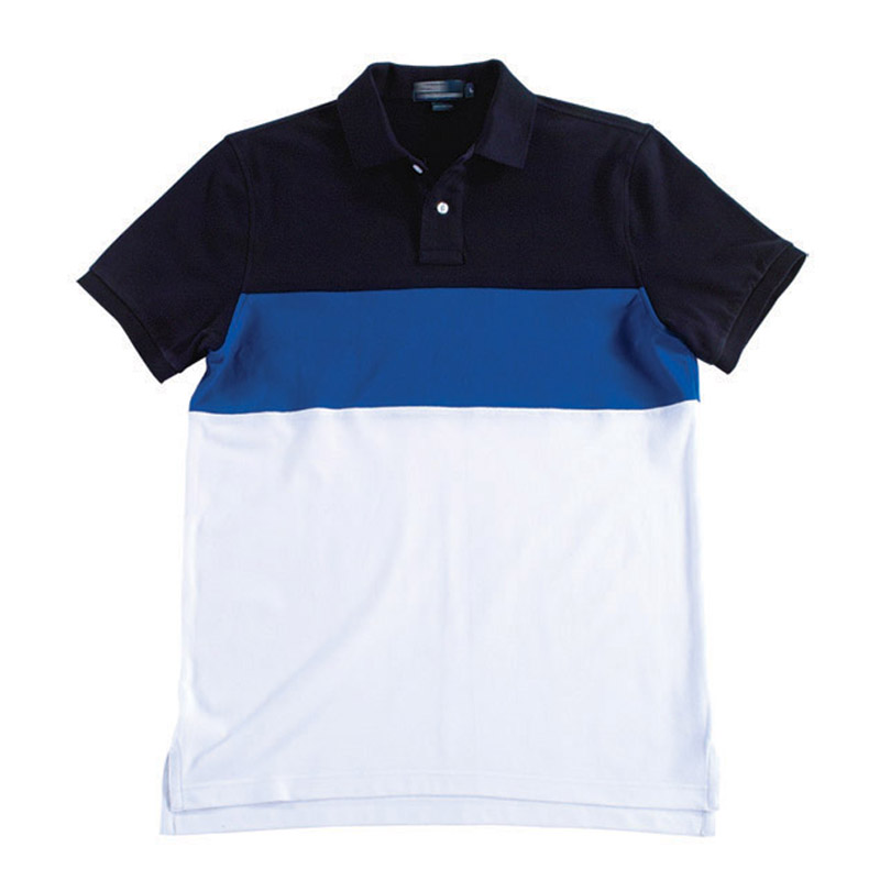POLO衫-C614男士三色镶拼短袖POLO衫 藏青+蓝+白
