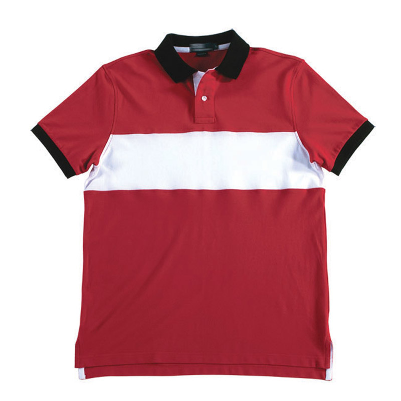POLO衫-C612男士经典拼色短袖POLO衫 红色