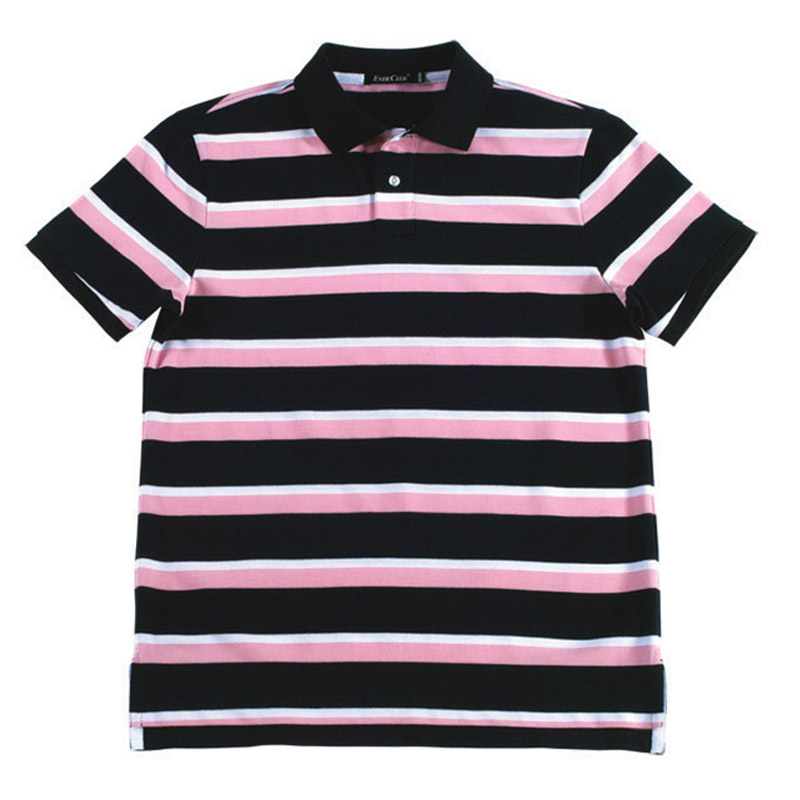POLO衫-C608男士经典三色彩条短袖POLO衫 粉色彩条