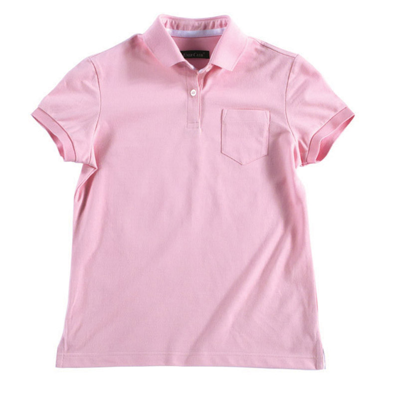 POLO衫-C606女士经典有领座左胸贴袋短袖POLO衫 粉红色