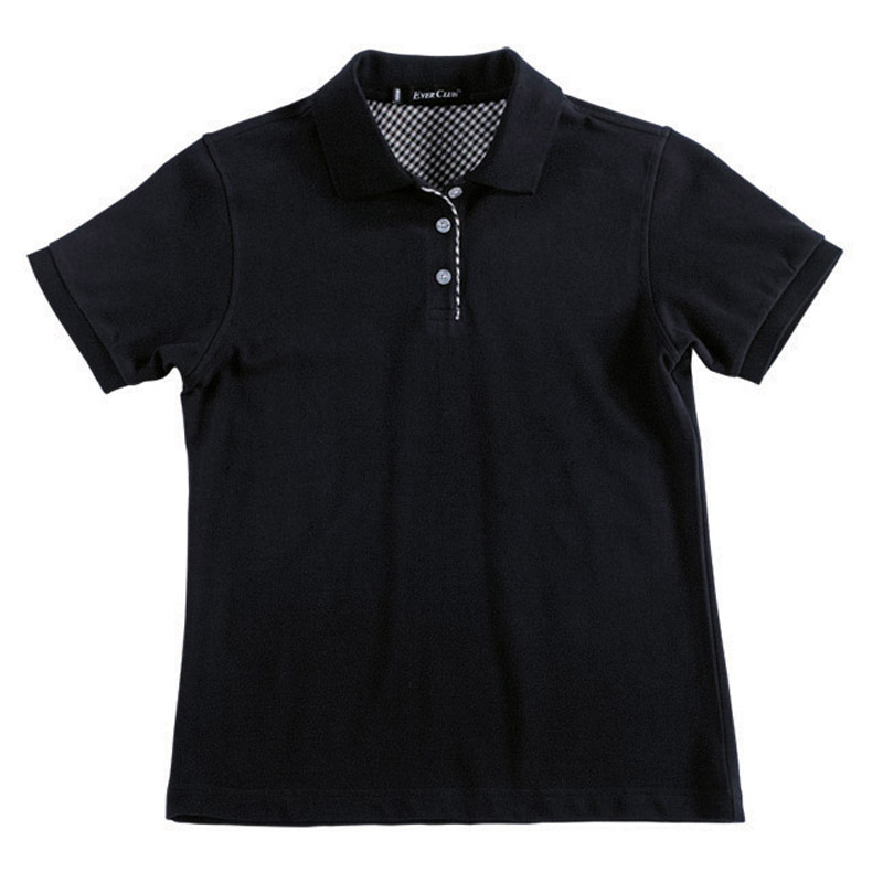 POLO衫-C605女士苏格兰格子布相拼短袖POLO衫 黑色