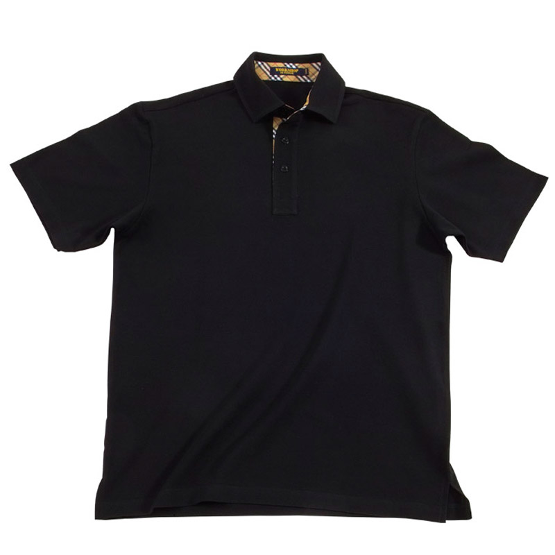 POLO衫-B622男士格子布相拼短袖POLO衫 黑色