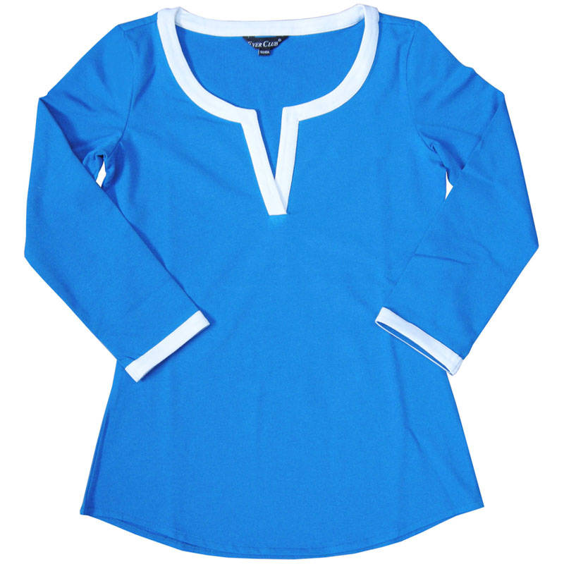 T恤衫-F630女士相色圆领中袖T恤 蓝色