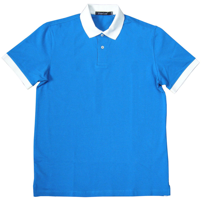 POLO衫-F631男士撞色罗纹领罗纹袖短袖POLO衫 蓝色