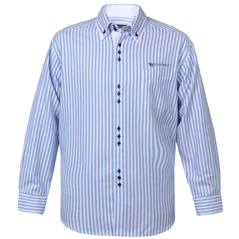 衬衫-G580M男士高支精梳棉双层领时尚免烫长袖衬衫 深蓝细条 蓝白宽条