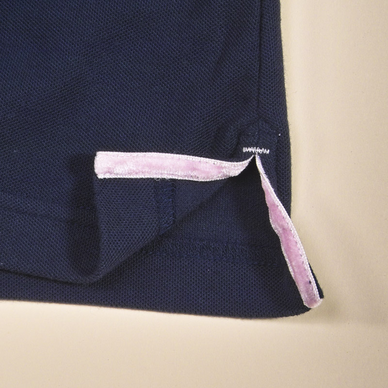 POLO衫-B610女士条纹罗纹领袖左胸口袋短袖POLO衫 藏青