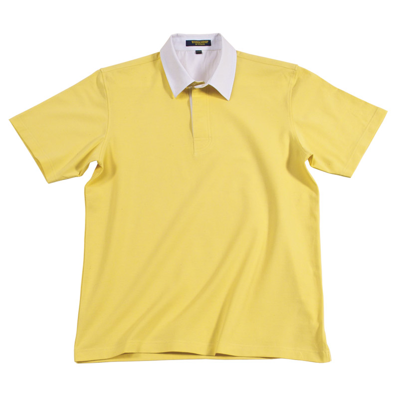 POLO衫-B613男士梭织衬衫领暗门襟短袖POLO衫 黄色
