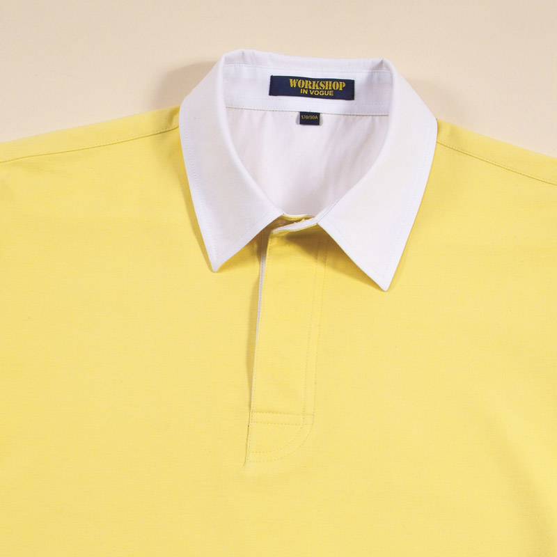 POLO衫-B613男士梭织衬衫领暗门襟短袖POLO衫 黄色