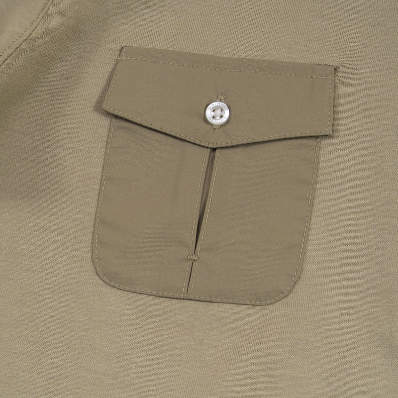 POLO衫-B615女士梭织衬衫领有胸袋短袖POLO衫 米灰色