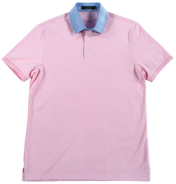 POLO衫-C603男士牛津纺衬衫领短袖POLO衫 粉红色