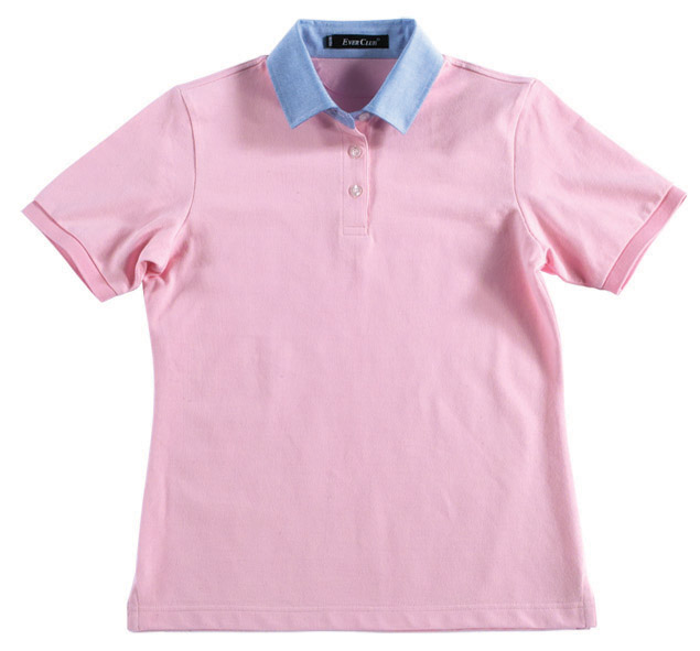 POLO衫-C603女士牛津纺衬衫领短袖POLO衫 粉红色