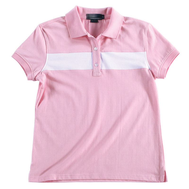 POLO衫-C611女士经典拼色短袖POLO衫 粉红色