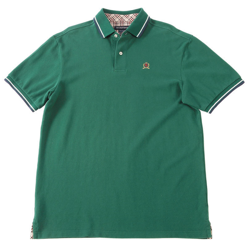 POLO衫-D612男士格子布相拼短袖POLO衫 墨绿