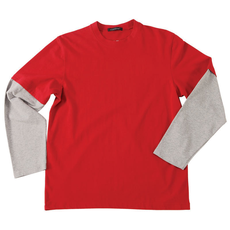T恤衫-D638女士袖子拼色长袖圆领T恤 红色