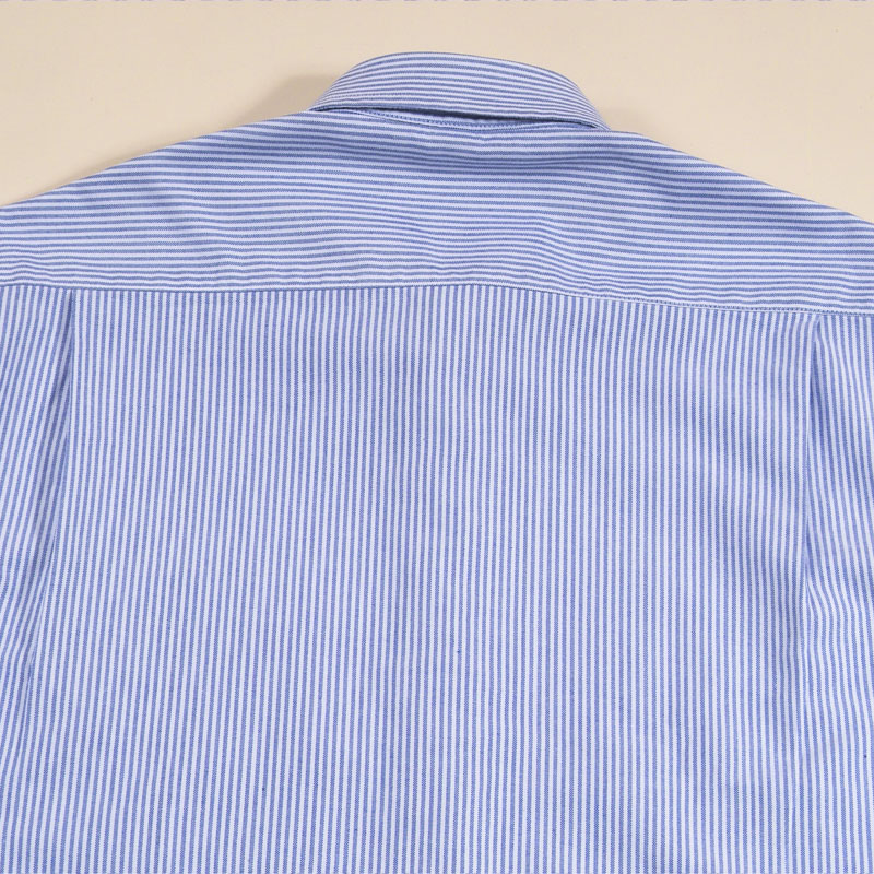 领尖扣 左胸贴袋牛津纺长袖衬衫 蓝白条