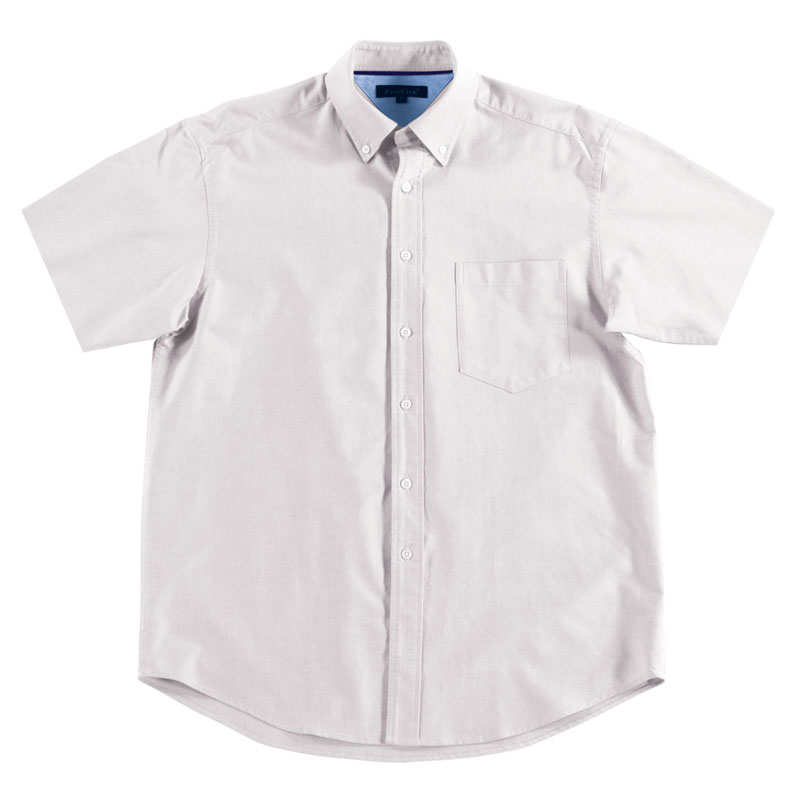 领圈嵌条 龟背镶色 左胸贴袋牛津纺短袖衬衫 白色