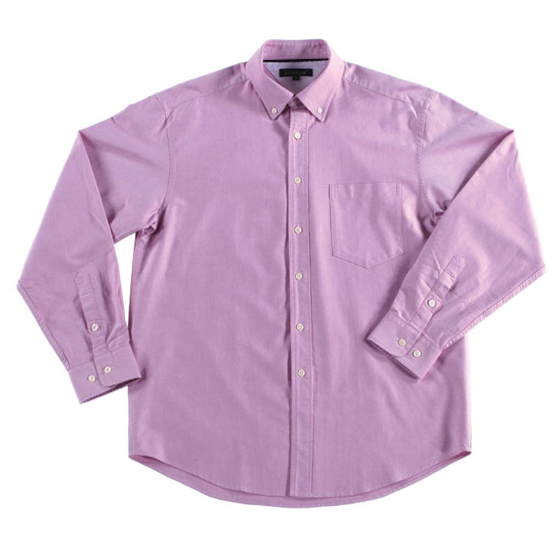 领圈嵌条 龟背镶色 左胸贴袋牛津纺长袖衬衫 粉红色