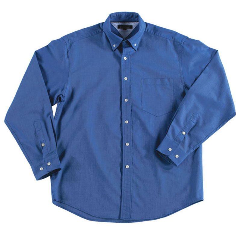 领圈嵌条 龟背镶色 左胸贴袋牛津纺长袖衬衫 深蓝色