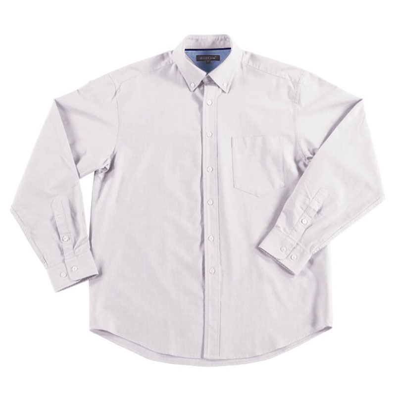 领圈嵌条 龟背镶色 左胸贴袋牛津纺长袖衬衫 白色