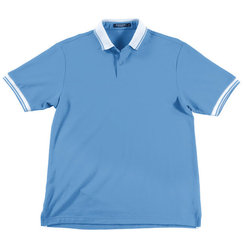 POLO衫-C615男士有领座罗纹领袖夹条短袖POLO衫 浅蓝色