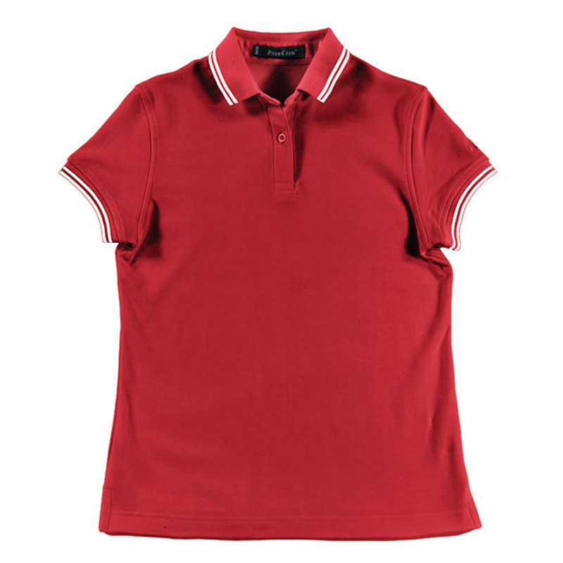 POLO衫-C615女士有领座罗纹领袖夹条短袖POLO衫 红色