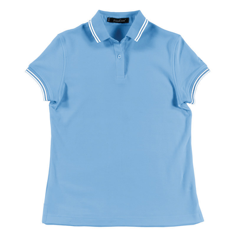 POLO衫-C615女士有领座罗纹领袖夹条短袖POLO衫 浅蓝色