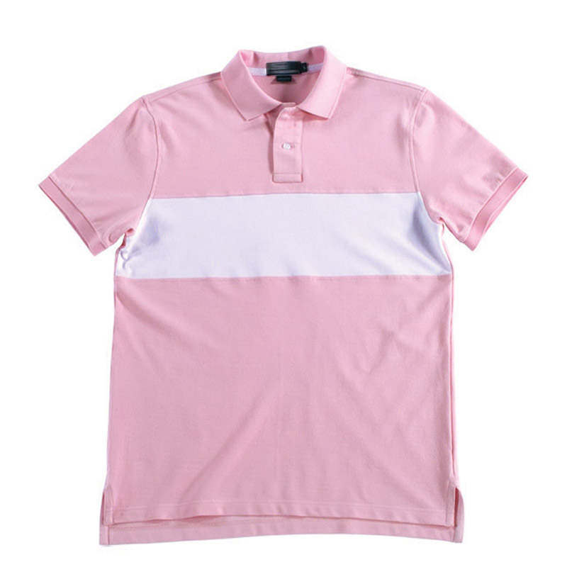 POLO衫-C612男士经典拼色短袖POLO衫 粉红色