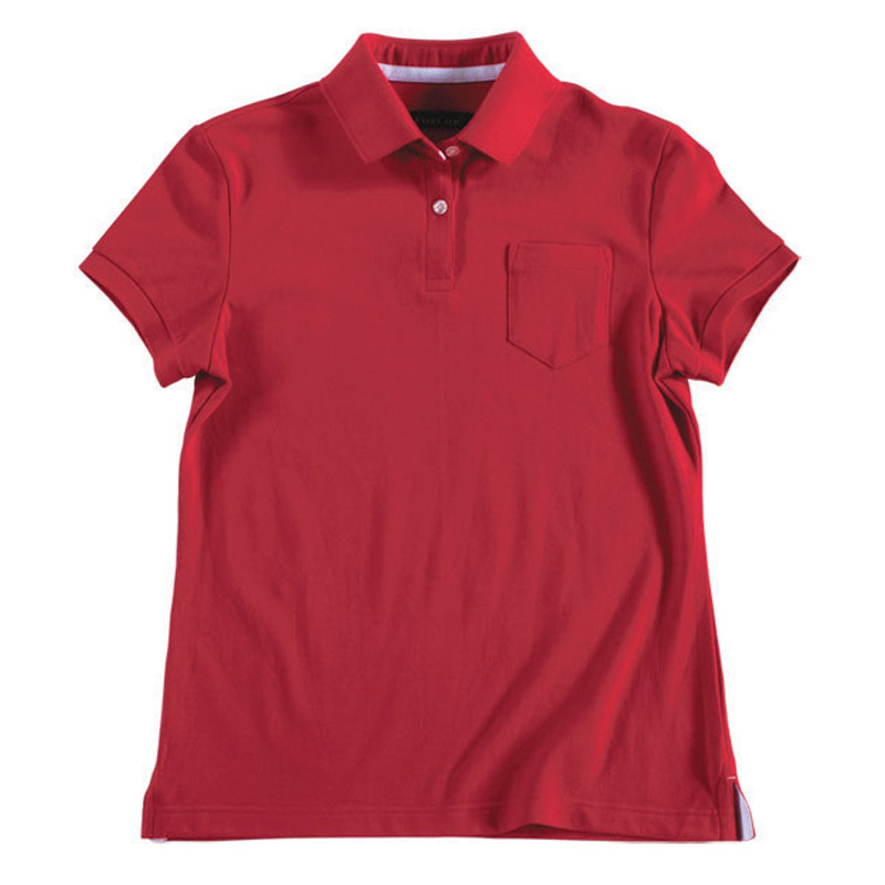 POLO衫-C606女士经典有领座左胸贴袋短袖POLO衫 红色