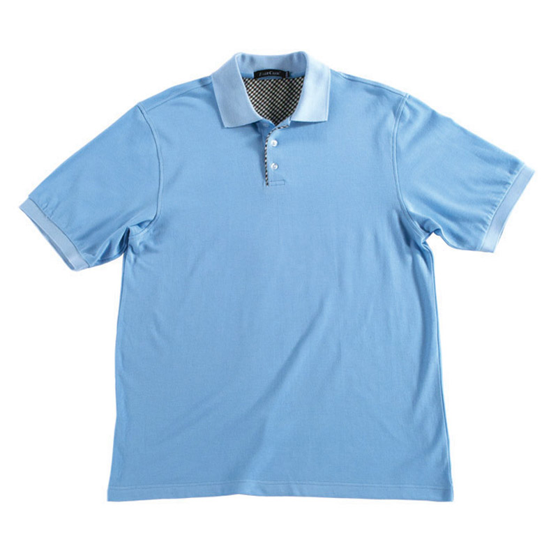 POLO衫-C605男士苏格兰格子布相拼短袖POLO衫 浅蓝色