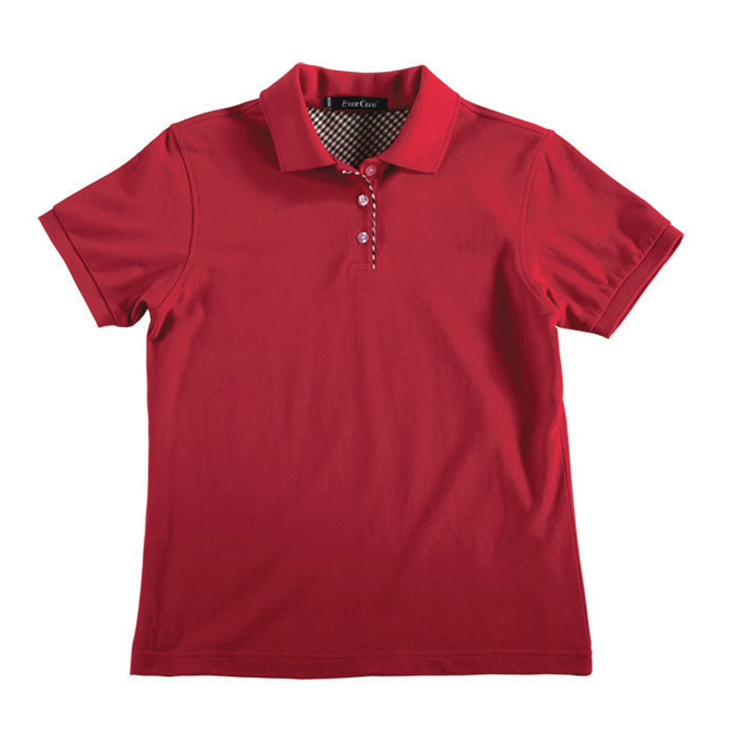 POLO衫-C605女士苏格兰格子布相拼短袖POLO衫 红色