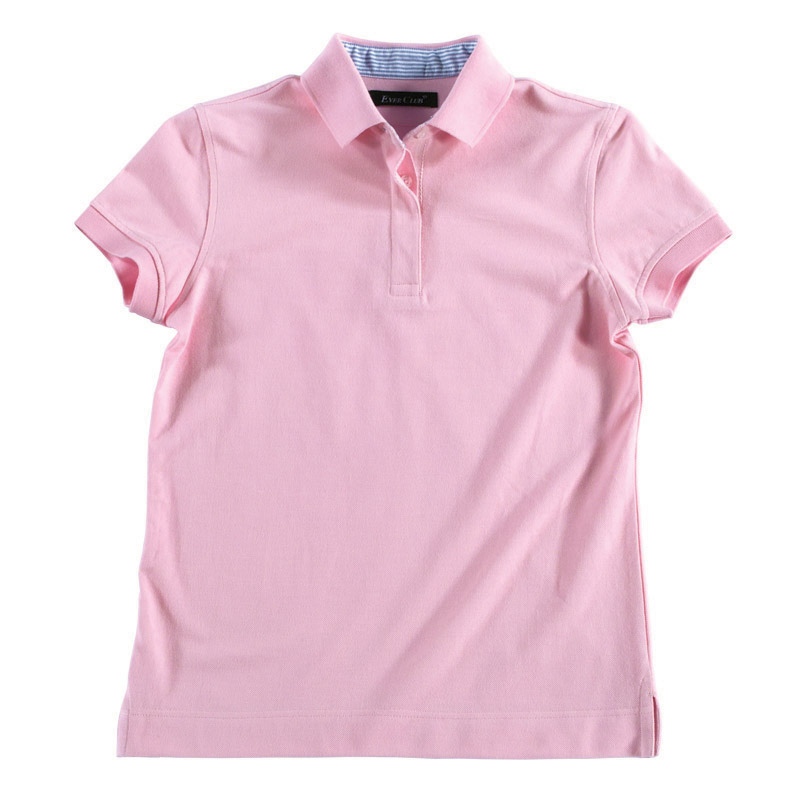 POLO衫-C602女士有领座暗门襟经典短袖POLO衫 粉红色