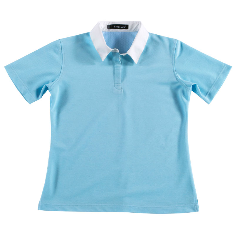 POLO衫-C617女式梭织领吸汗速干短袖POLO衫 湖蓝色