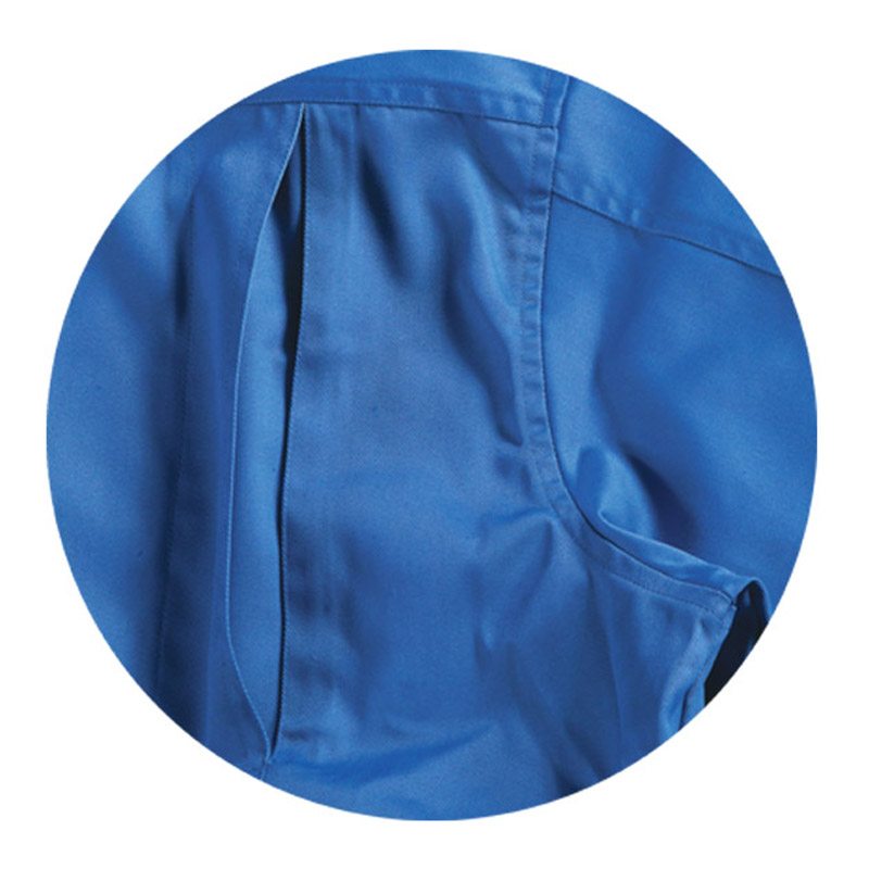 翻领 胸袋与侧袋连体贴袋长袖工装夹克 宝蓝色