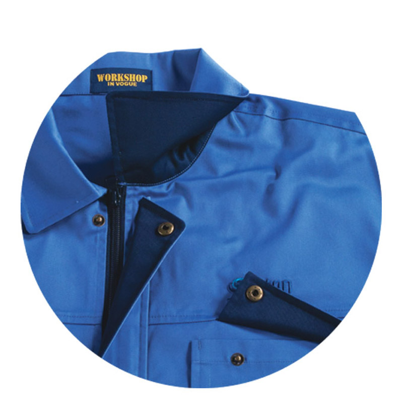 翻领 胸袋与侧袋连体贴袋长袖工装夹克 宝蓝色