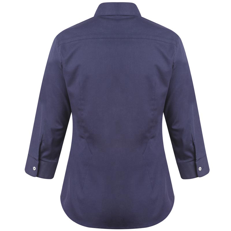 衬衫-G507F女士高密弹力府绸修身中袖衬衫 藏青 黑色