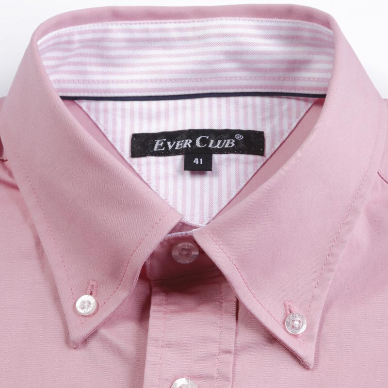 衬衫-G510M男士高支高密纯色领尖扣免烫短袖衬衫 深粉色 白色