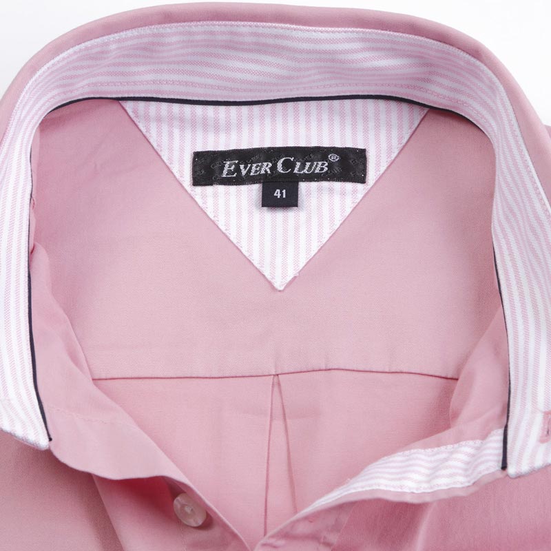 衬衫-G510M男士高支高密纯色领尖扣免烫短袖衬衫 深粉色 白色