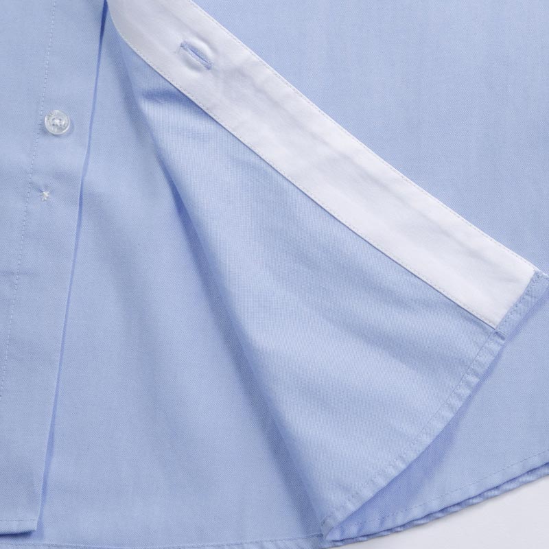 衬衫-G511M男士精密CVC牛津纺领座里襟拼色免烫短袖衬衫 浅蓝色