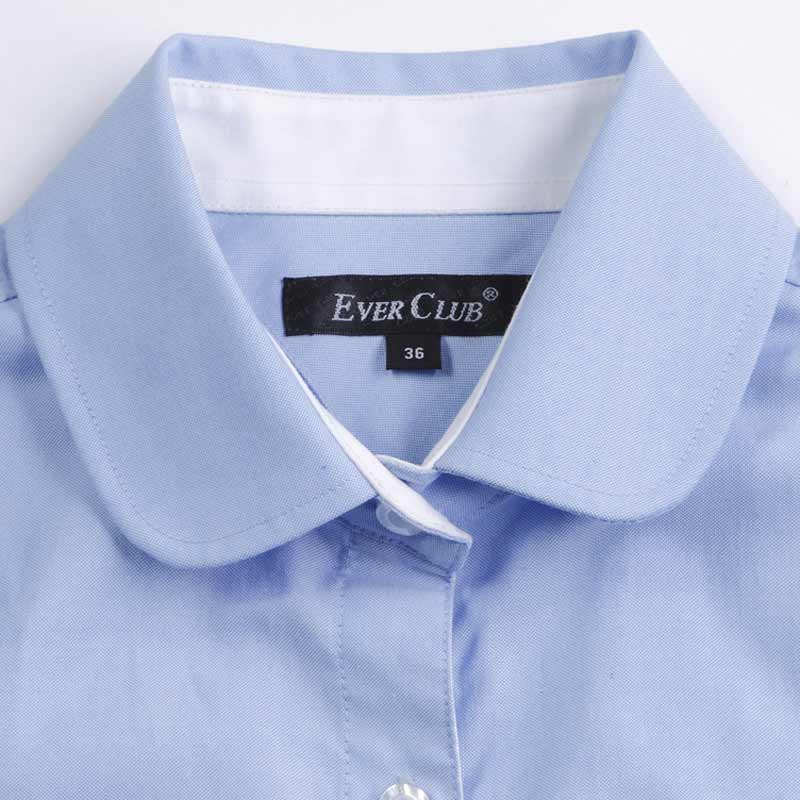 衬衫-G511F女士精密CVC牛津纺领座里襟拼色免烫短袖衬衫 浅蓝色