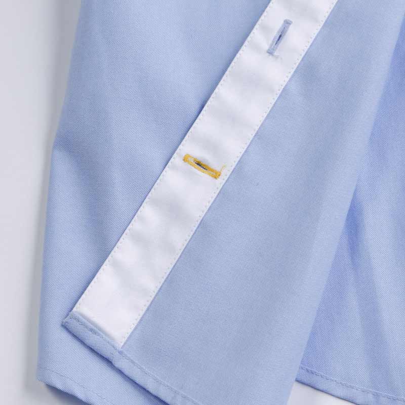 衬衫-G511F女士精密CVC牛津纺领座里襟拼色免烫短袖衬衫 浅蓝色