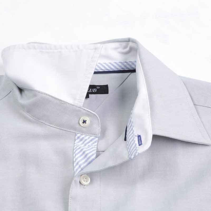 衬衫-G512M男士精密CVC牛津纺领座里襟拼条纹免烫短袖衬衫 浅灰色